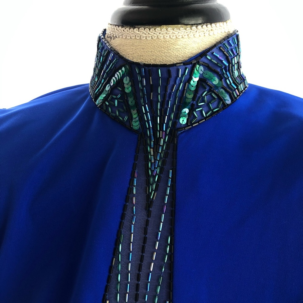 Vintage Sequin Neckline Ruched Shoulder Padded Midi Dress - Picture 4 of 15